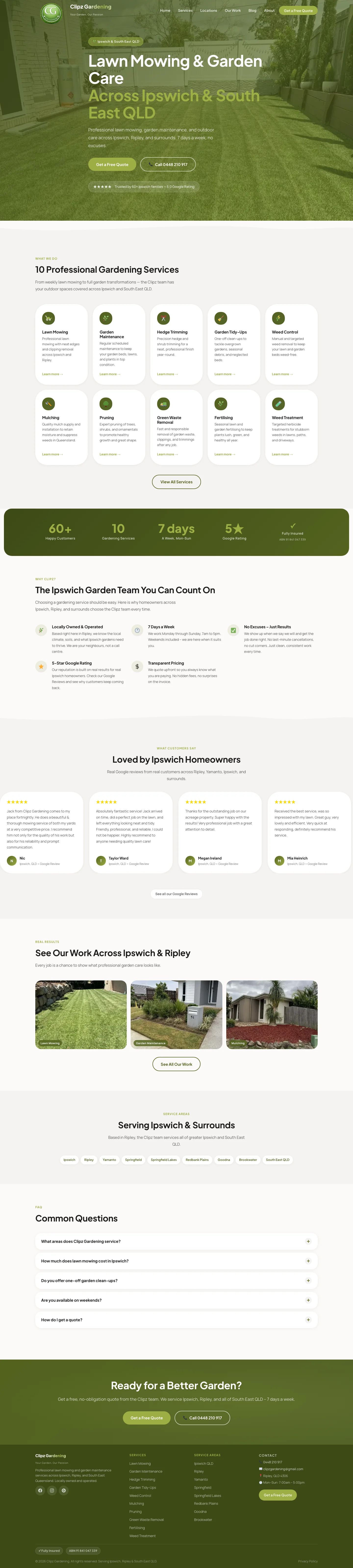 Clipz Gardening website — landscaping and gardening services, Ripley QLD